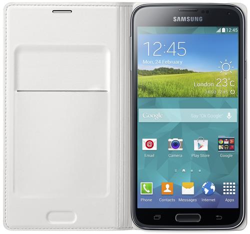 SAMSUNG Custodia cover a libro Samsung Flip Wallet con tasca interna per Galaxy S5 bianco